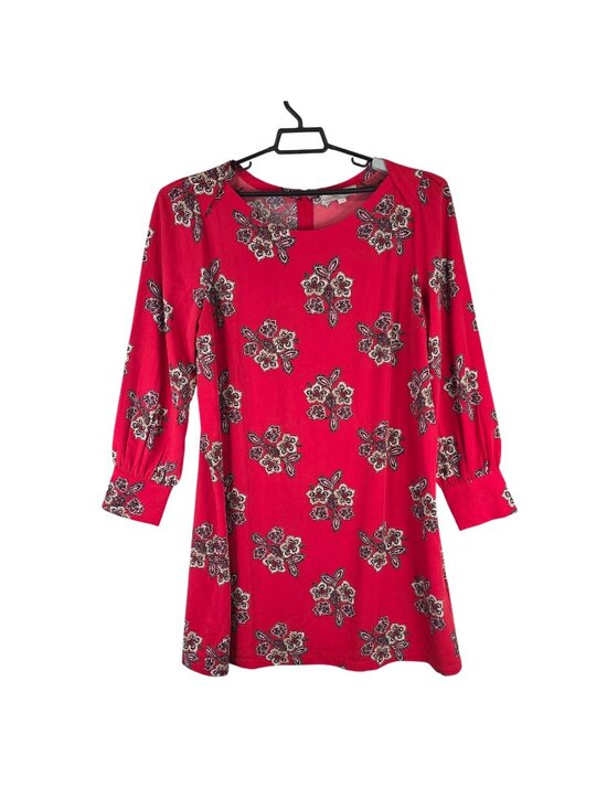 LOFT Dresses & Skirts - Womens Loft Red Floral Print Dress 3/4 Sleeves & Button Cuffs Round Neck Size 18